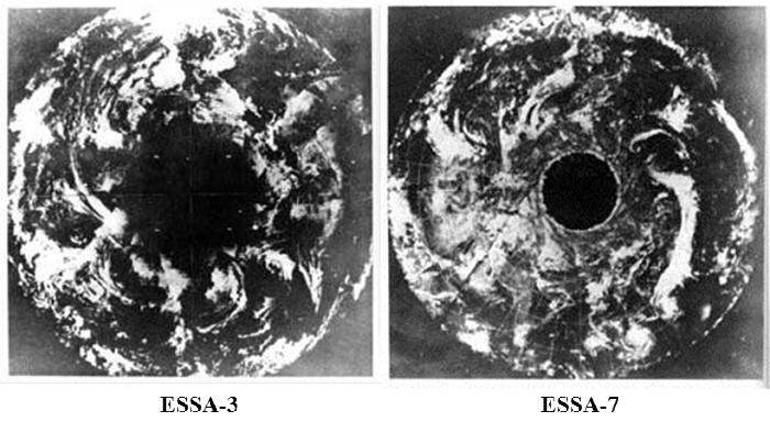 Снимки Северного полюса, сделанные спутниками ESSA-3 и ESSA-7