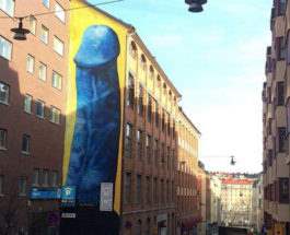 Огромный мужской половой орган украсил боковой фасад здания в центре Стокгольма
