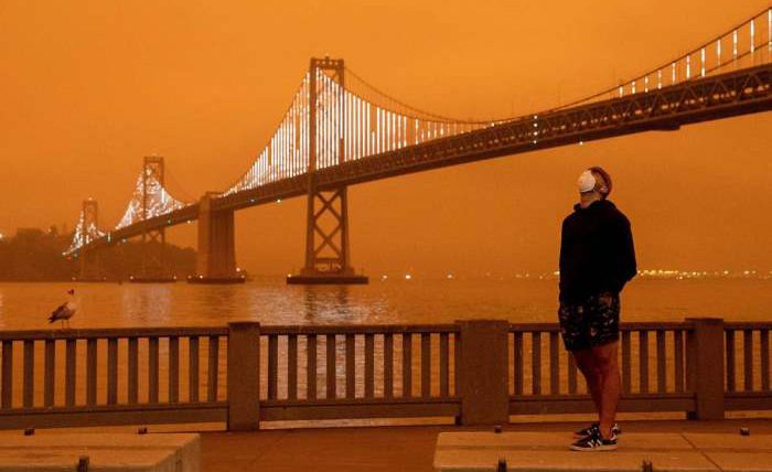 Рассвет,Сан-Франциско,оранжевое небо,