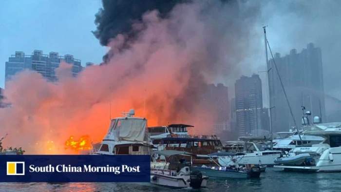 Гонконг, пожар, лодки,